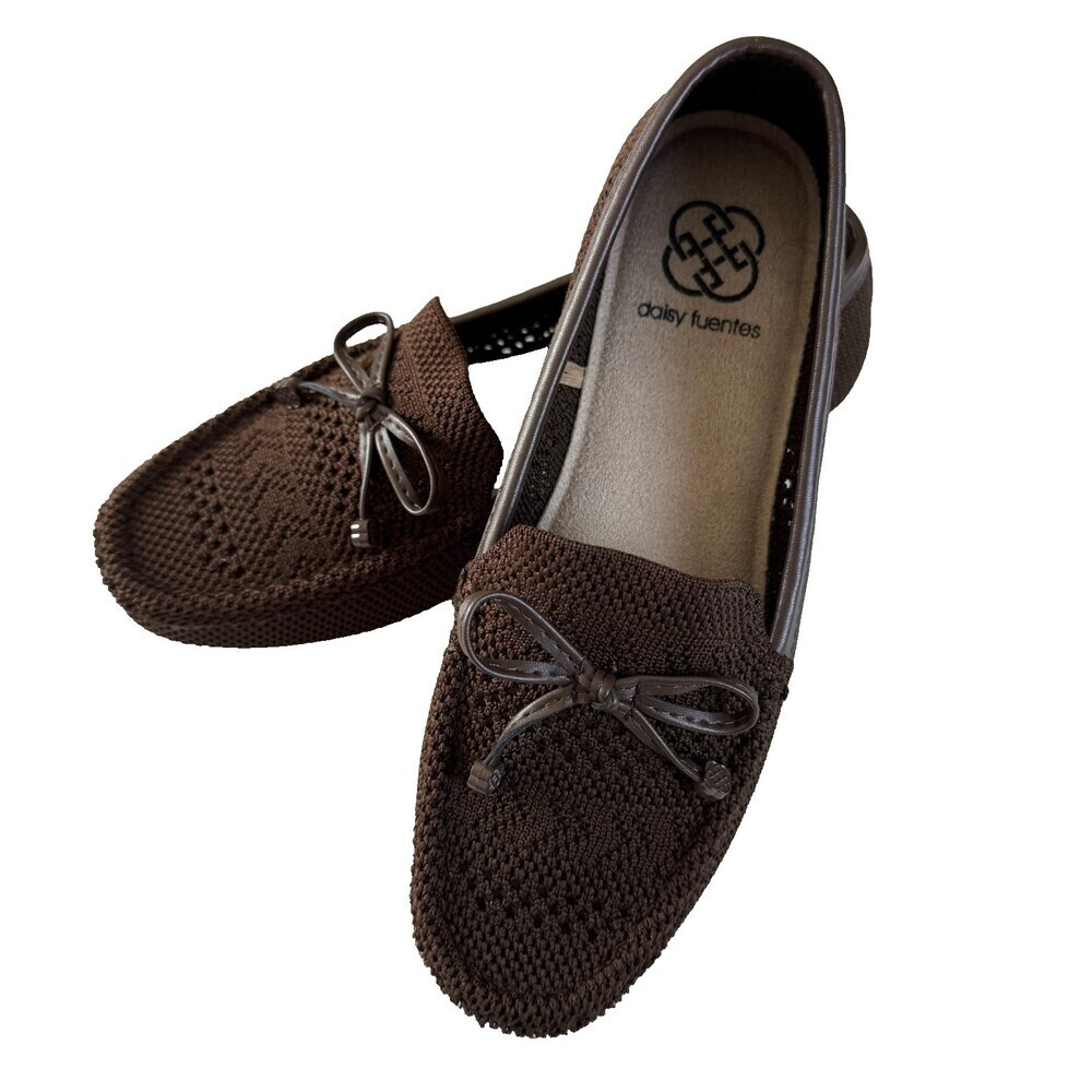 Daisy Fuentes Brown Knit Moccasin-Style Loafers, Women's Sz 6.5W, NWOT - Picture 1 of 12
